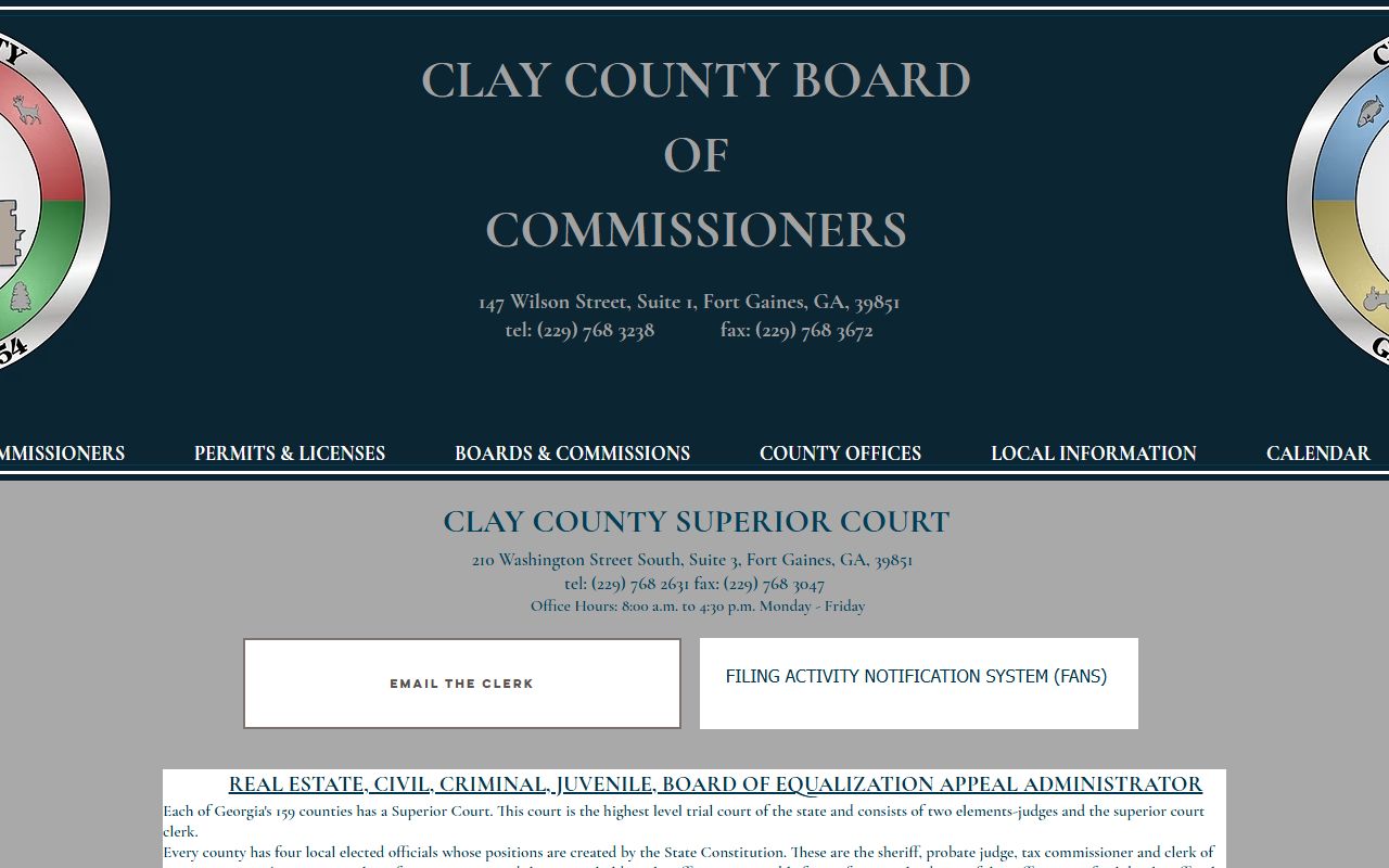Clay County Clerk of Superior Court records office page