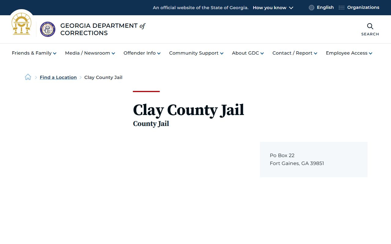 Clay County inmate records GDC Clay County Jail listing