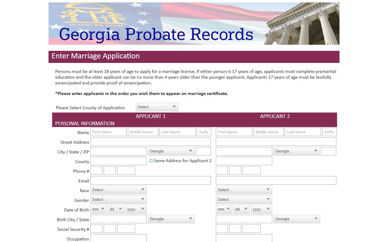 Clay County marriage records online Georgia probate marriage application