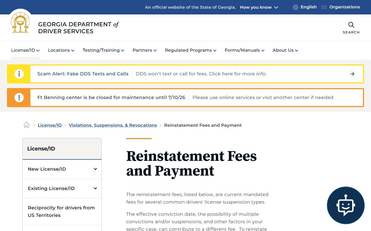 Clay County traffic court records DDS reinstatement fee table