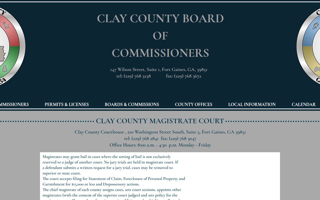 Clay County warrant records Magistrate Court page